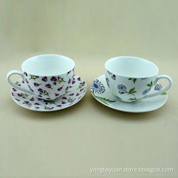 Set 2 Tea/Coffee Cup and Saucer Set for Promotions, in Printed Gift Box, with Flower